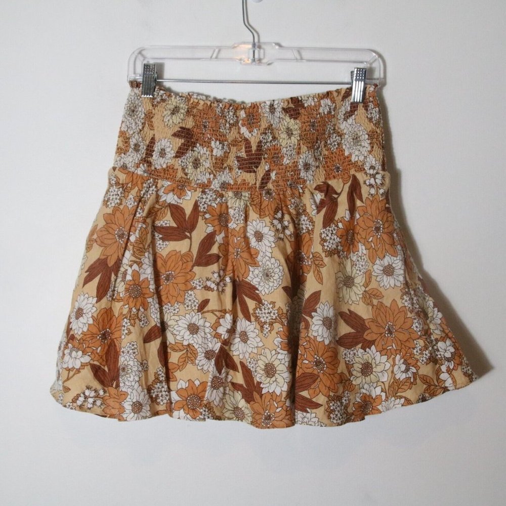 J. Crew Womens Linen Smocked Mini Skirt Zinnia Floral Size Medium Boho Elastic